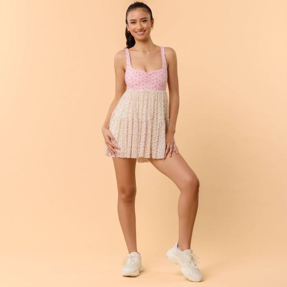 Blogilates - Women's Sweetheart Babydoll Dress - Pin Pink Floral - Picture 3 of 5